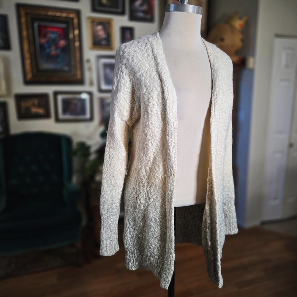 Kaisely Ombre Textured Open Front Cardigan Sweater Cream Grey Jacket